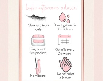Lash Aftercare Advice | Customisable A4 Print | Personalised Salon Decor
