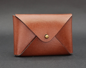 Vegetable Tan Leather Envelope Card Holder: Natural Leather Coin Purse