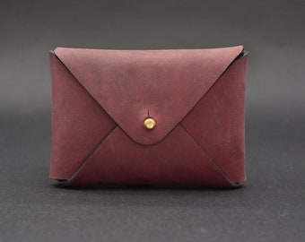 Vegetable Tan Leather Envelope Card Holder: Natural Leather Coin Purse