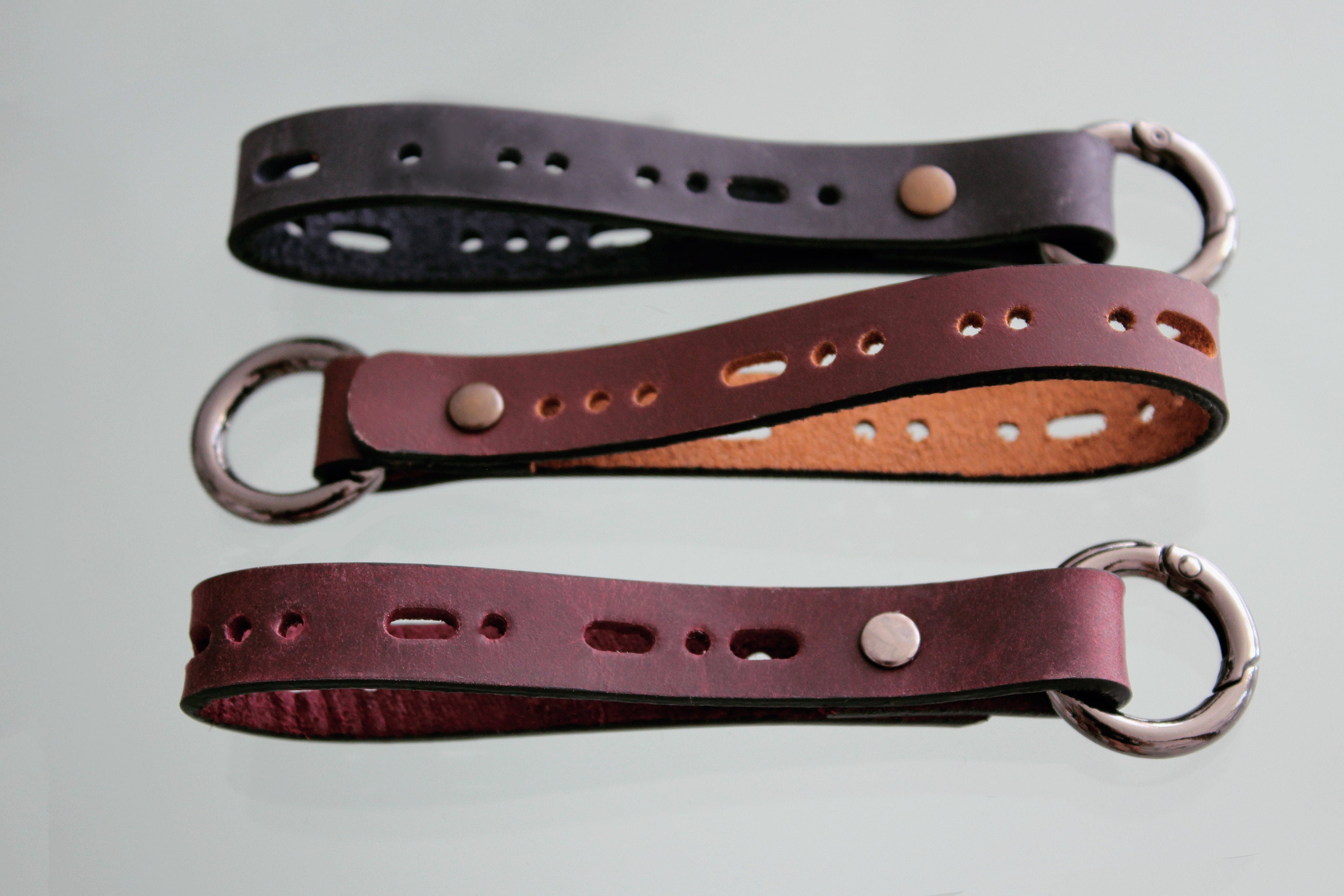 Leather key chain, personalized keyring, Morse code key fob with carabin