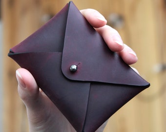 Leather Envelope Card Holder: Natural Leather Coin Purse