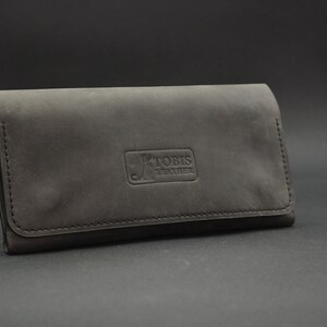 Cartera larga de cuero hecha a mano, compartimento para teléfono, diseño unisex minimalista, titular de tarjeta, cartera de cuero titular para pasaporte