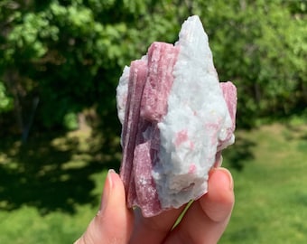 Turmalina rosa rubelita en bruto en matriz de cuarzo - Cristal curativo