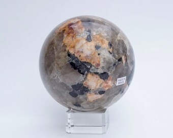 Esfera de cuarzo feldespato rosa con turmalina negra / Turmalina natural