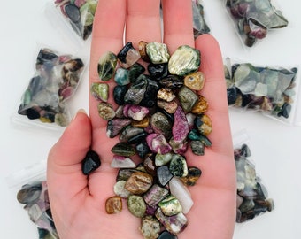 Chips de cristal de turmalina: rosa, verde y mixto - Bolsa de 1 oz