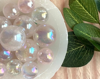 Esferas de cuarzo rosa Angel Aura: minicristales iridiscentes (16-17 mm)