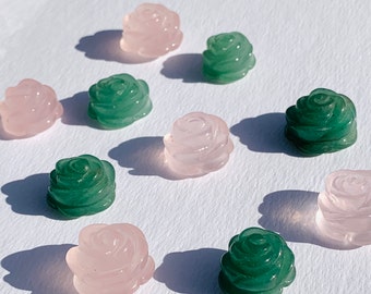 Mini tallas de rosas de cuarzo rosa y aventurina verde