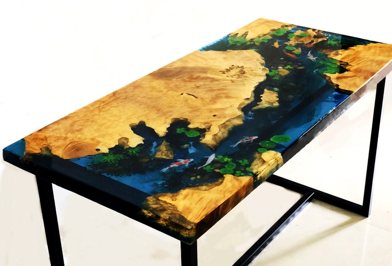 Custom Koi Fish Stream Rectangle Epoxy Table Top Resin Marble | Etsy