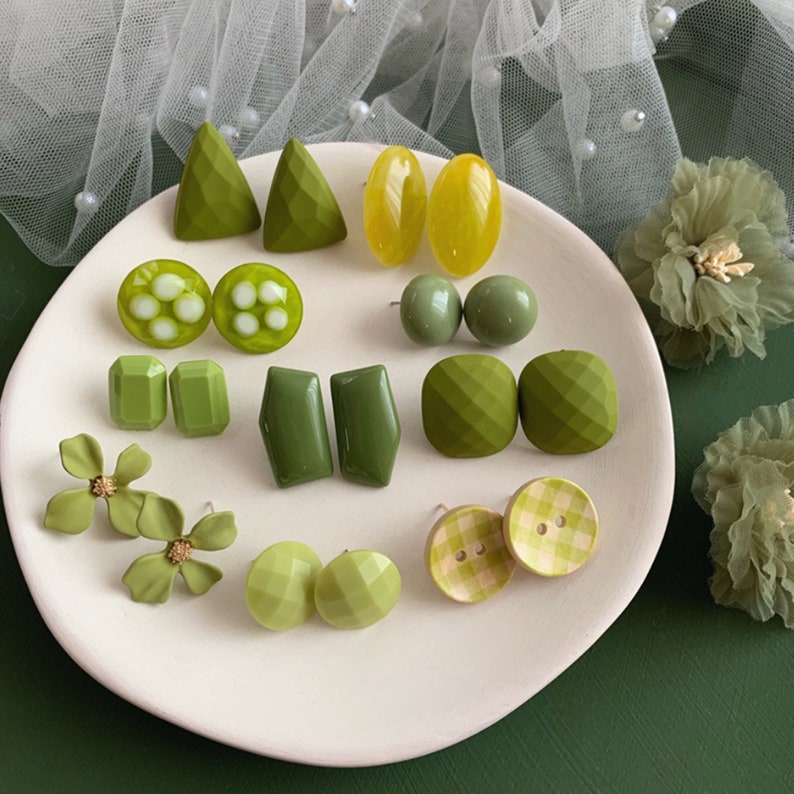 5 pairs Avocado color earring studsEar clipsBridesmaid GiftsGifts for her