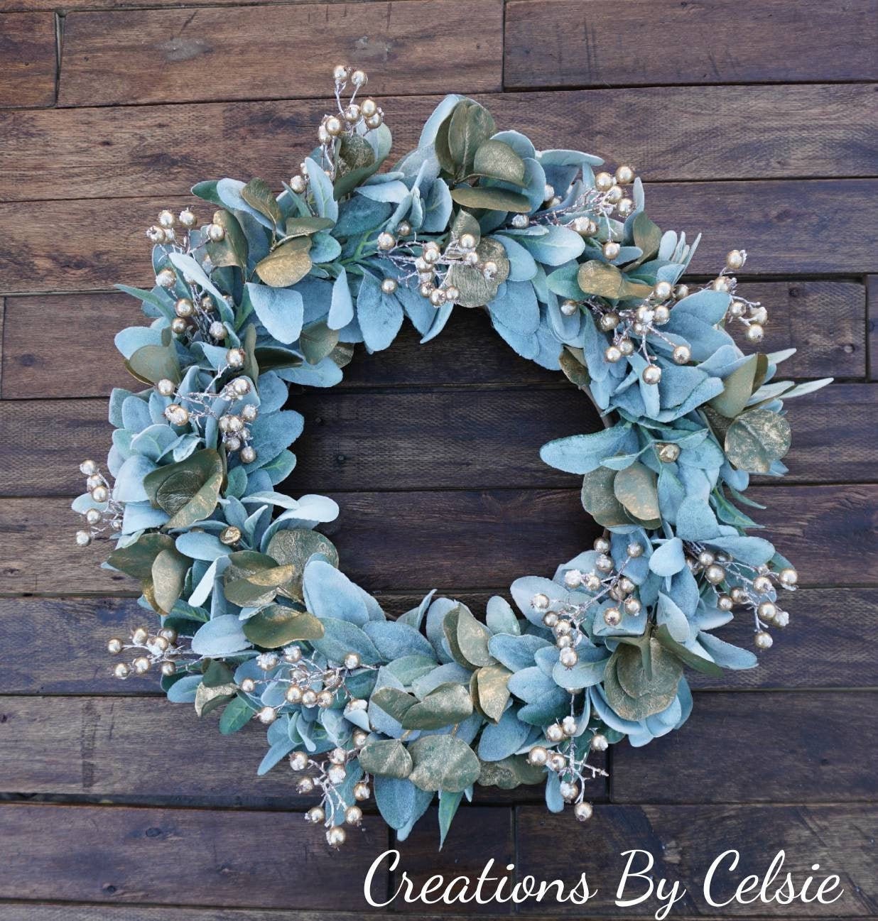 Lamb's Ear Wreath, Lamb's Ear Winter Wreath With Berries, Holiday