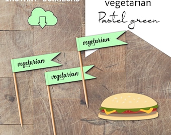 PRINTABLE Vegetarian Food Flag, Vegetarian Topper, Vegetarian Catering Sign, Allergy Cooking, Food Tags, Allergy Alert, Food Pick, Cafe Flag
