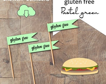 PRINTABLE Gluten Free Flags, Gluten Free Food Topper, Gluten Free Sign, Catering Sign, Food Tags, Allergy Alert Flag, Food Pick, Cafe Flag