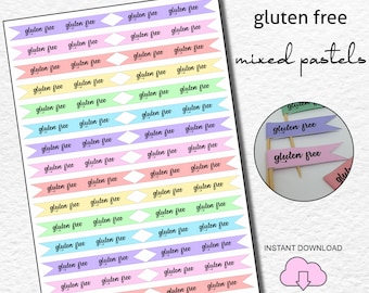 PRINTABLE Gluten Free Cake Flags, Pastel Gluten Free Flag, Gluten Free Baking, Celiac Cake Topper, Allergy Party Picks, Food Toothpick Flags