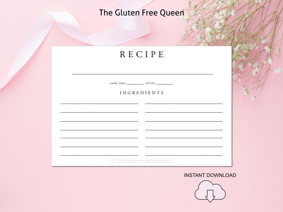 PRINTABLE Recipe Card, Blank Recipe Card, Digital Recipe Sheet ...
