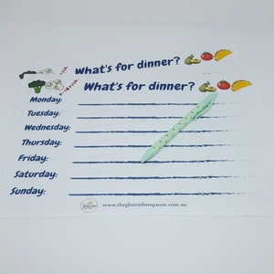 What’s For Dinner? Weekly Meal Planner, Fridge Meal Planner, Gluten Free Resource, Coeliac Resource, Dinner Planner, Gluten Free Kitchen