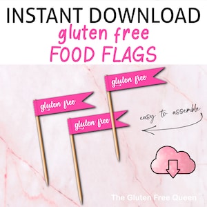 PRINTABLE Gluten Free Cake Flags, Gluten Free Pick, Gluten Free Baking, Allergy Flag, Celiac Food Pick, Coeliac Baking, Pink Toothpick Flags
