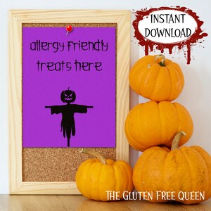 Allergy Friendly Treats Here, Trick or Treat Sign, Printable Halloween Decor, Halloween Garden Sign, Teal Pumpkin Sign, Halloween Door Sign