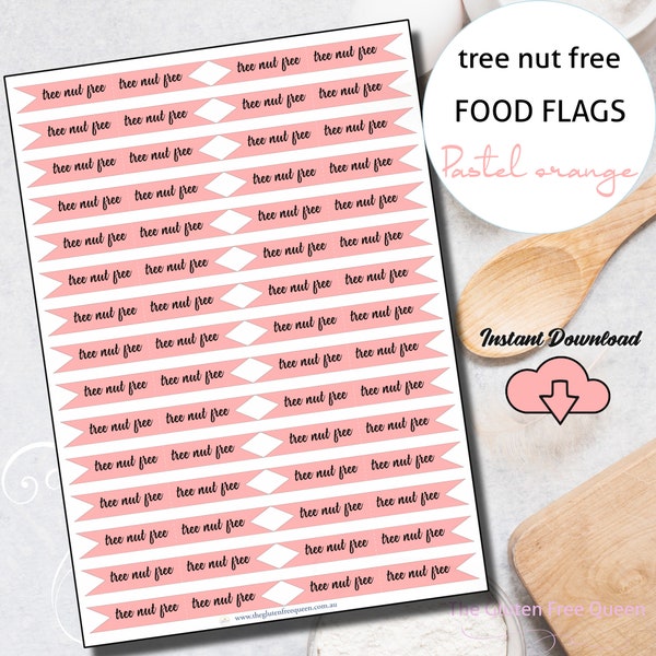 PRINTABLE Tree Nut Free Flags, Tree Nut Free Food Sign, Tree Nut Allergy Alert Flag, Tree Nut Free Cooking, Food Tags, Food Pick, Cafe Flag