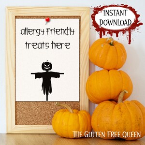 Allergy Friendly Treats Here, Trick or Treat Sign, Printable Halloween Decor, Halloween Garden Sign, Teal Pumpkin Sign, Halloween Door Sign