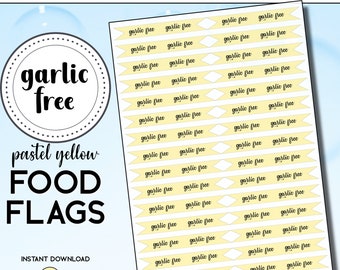 PRINTABLE Garlic Free Flags, Garlic Free Sign, Garlic Allergy Pick, Garlic Alert Flag, Garlic Free Cooking, Food Tags, Food Pick, Cafe Flag