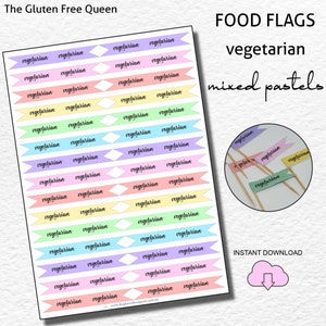 PRINTABLE Vegetarian Food Flag, Vegetarian Topper, Vegetarian Catering Sign, Allergy Cooking, Food Tags, Allergy Alert, Food Pick, Cafe Flag
