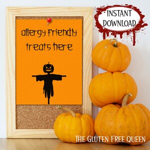 Allergy Friendly Treats Here, Trick or Treat Sign, Printable Halloween Decor, Halloween Garden Sign, Teal Pumpkin Sign, Halloween Door Sign