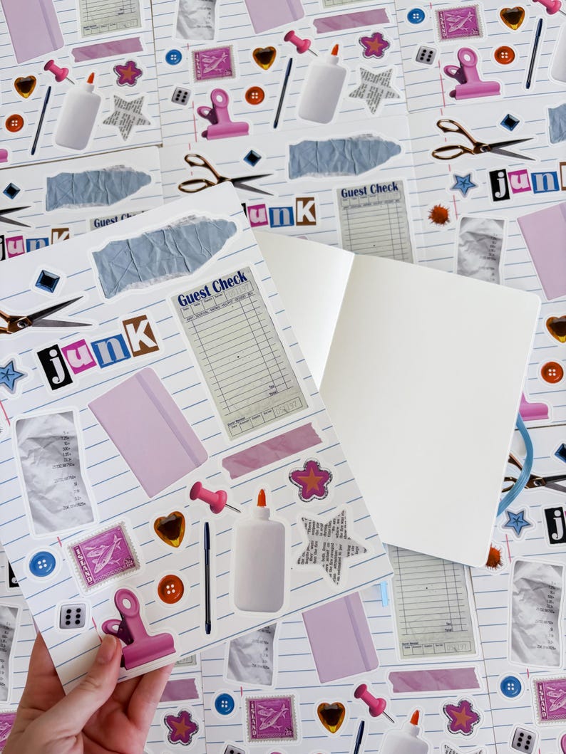 Junk Journal Sticker Sheet, Pink Vinyl Decals (8x10") image 5
