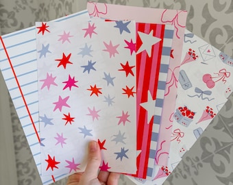 Zestaw papieru do scrapbookingu – pastelowe wzory w kolorze różowo-czerwonym (6 arkuszy)