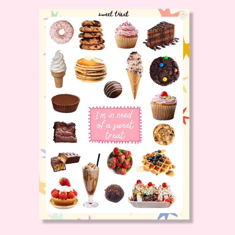 Sweet Treat Vinyl Sticker Sheet, Scrapbook Stickers, 5x7 image 2