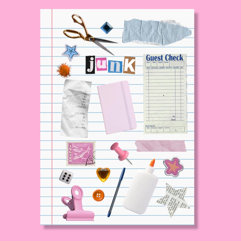 Junk Journal Sticker Sheet, Pink Vinyl Decals (8x10") image 2