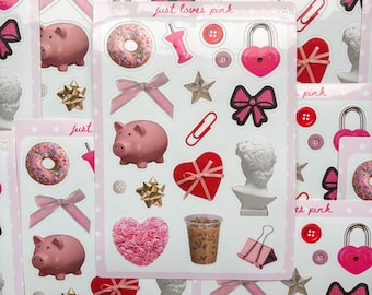 Pink Glossy Vinyl Sticker Sheet, 5x7 Journaling Scrapbook Supplies