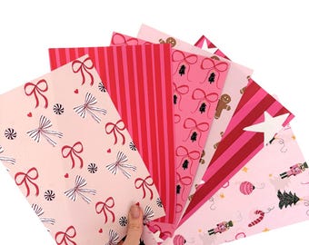 Zestaw papieru do scrapbookingu – Różowo-czerwone wzory świąteczne, 6 arkuszy (5,5" x 8,5")