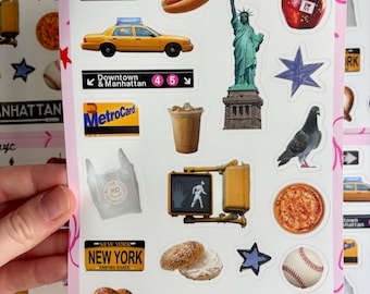 New York City Sticker Sheet, 5x7 Glossy Vinyl, Journaling Scrapbook Planner Supplies