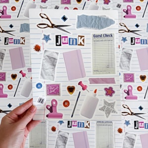 Junk Journal Sticker Bogen, Rosa Vinyl Aufkleber (20x25cm)