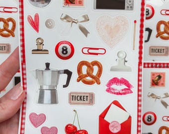 Vintage Sticker Sheet, 5x7 Glossy Vinyl Journaling Stickers (Kiss Cut)