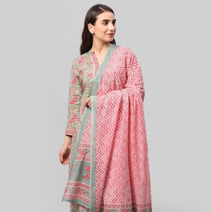 Indian Style Women Cotton Kurta,Pant With Dupatta Set For Festive wear Attractive 3 Piece designer cotton Kurti ||gift for women ||free ship