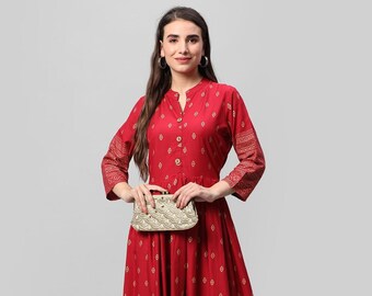 Designer Printed Anarkali style Rayon kurti for Women & Girls|| Designer kurti || Anarkali gown || Printed kurti || Gift for her ||free ship