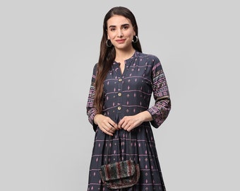 Designer Printed Anarkali Style Rayon Kurti For Women and Girls ,Kurti , Designer Kurti , Straight Kurti ,Printed Kurti ,Free Shipping