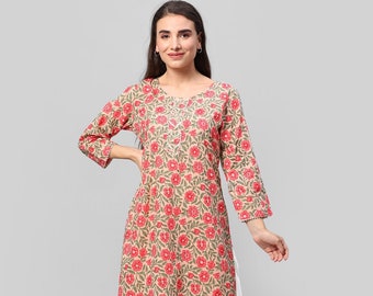 Indian Women Solid Cotton Blend Straight Kurta(Pink)for summer attractive stylish women kurti gift for her ethnic wear kurti jaipur print