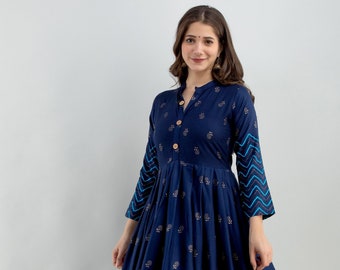 Designer gedruckt Anarkali Stil Rayon kurti für Damen & Mädchen || Designer kurti || Anarkali Kleid || Gedruckt kurti || Geschenk für Sie ||freies Schiff