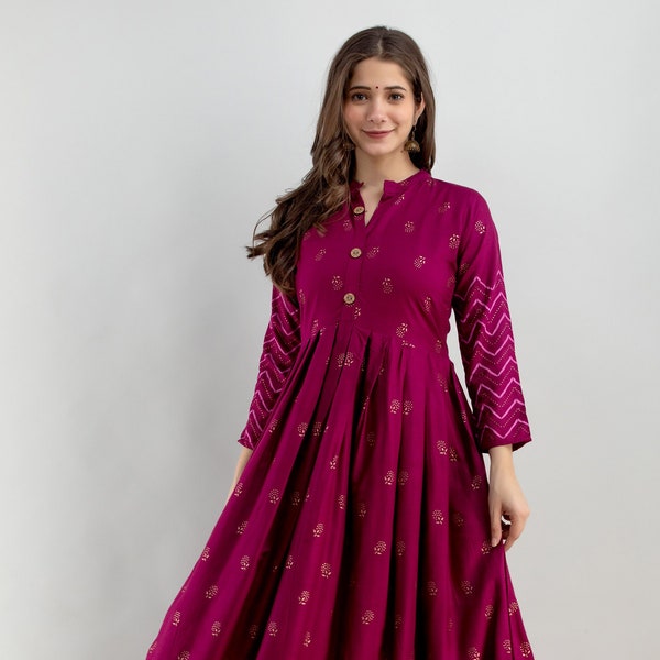 Beautiful Heavy Printed Anarkali Kurti, Indian Block print Anarkali gown,Party wear/ Festive wear ,Casual Kurti Gown ,free shipping