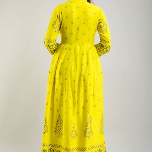 Plus size Anarkali ,Yellow Kurti with dupatta,Rayon anarkali kurta set ,kurti duptta set ,Indian dress ,Rayon kurta set,Maxi dress free ship image 6