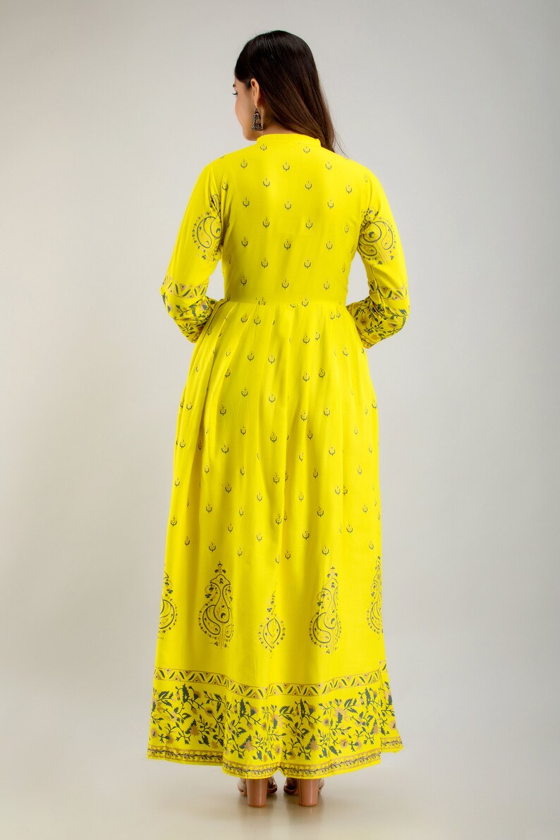 Plus size Anarkali ,Yellow Kurti with dupatta,Rayon anarkali kurta set ,kurti duptta set ,Indian dress ,Rayon kurta set,Maxi dress free ship image 6