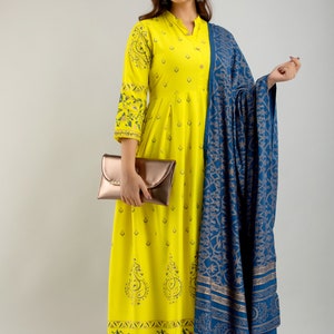 Plus size Anarkali ,Yellow Kurti with dupatta,Rayon anarkali kurta set ,kurti duptta set ,Indian dress ,Rayon kurta set,Maxi dress free ship image 4