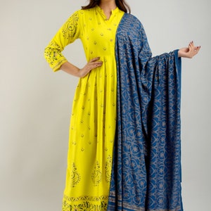 Plus size Anarkali ,Yellow Kurti with dupatta,Rayon anarkali kurta set ,kurti duptta set ,Indian dress ,Rayon kurta set,Maxi dress free ship image 2