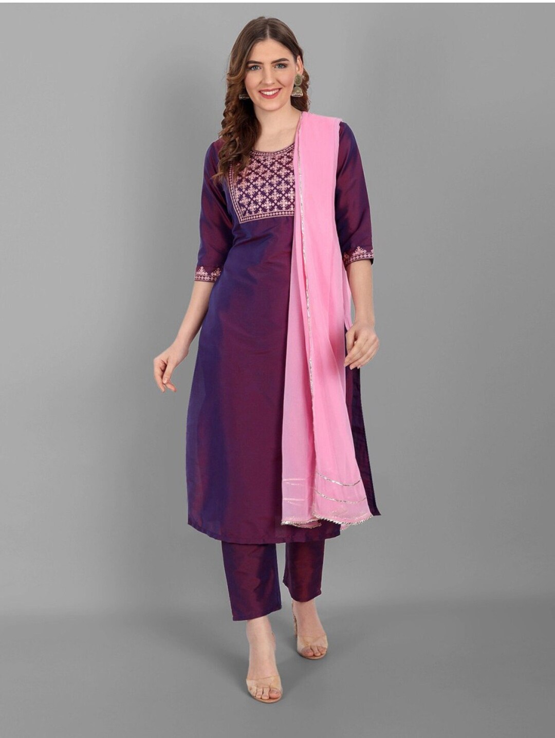 Women's White Cotton Silk Solid Straight Kurta Pant With Dupatta