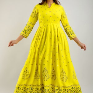 Plus size Anarkali ,Yellow Kurti with dupatta,Rayon anarkali kurta set ,kurti duptta set ,Indian dress ,Rayon kurta set,Maxi dress free ship image 3