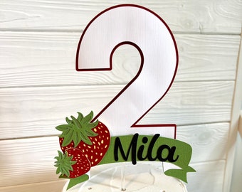 strawberry cake topper, fruit cake topper,  personalized cake topper, cake topper, birthday cake topper, summer cake topper, strawberry