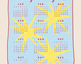 2026 Colorful Calendar | Printable | One Page Year at a Glance | Funky Wall Art Poster | Retro Office Decor