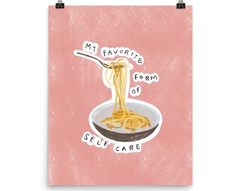 Self Care Pasta Oil Pastel Poster | Minimal Artwork | Unframed Pasta Print